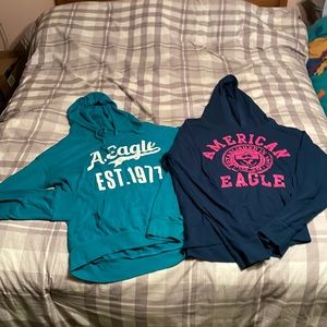 Set of 2! American eagle teal extra-large and navy blue large hooded sweatshirts